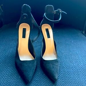 Black suede heels with straps